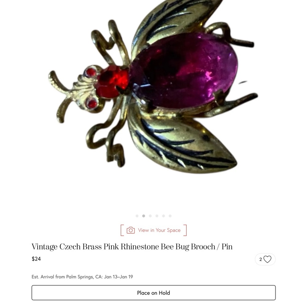 Pink Rhinestone Bee Brooch Pin - Picture 2 of 6